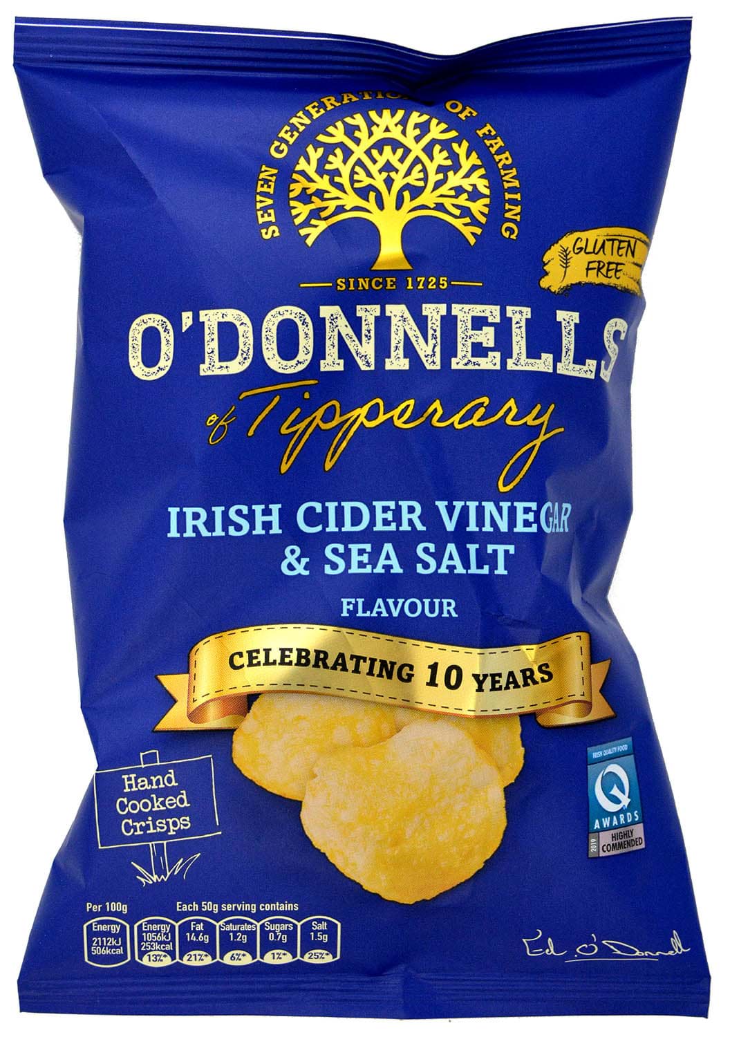 Picture of O'Donnells Irish Cider Vinegar & Sea Salt Crisps 47.5g