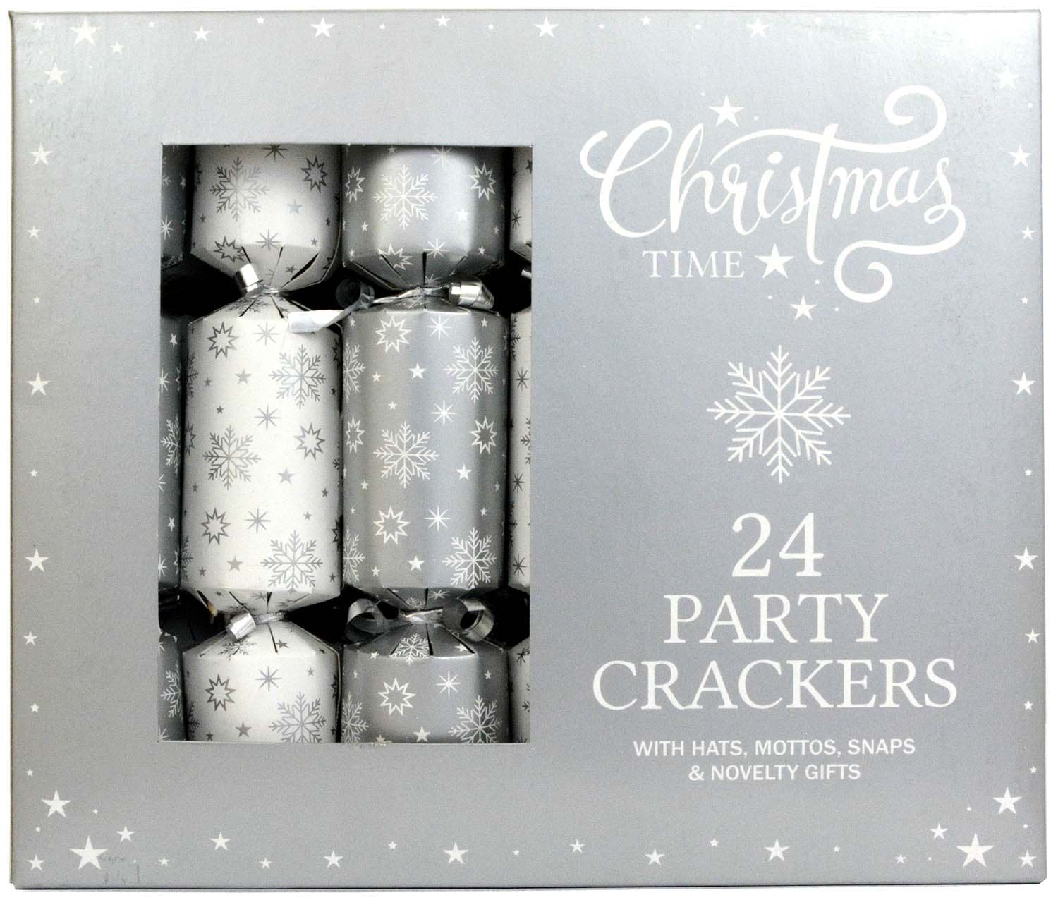 Picture of 24 Party Christmas Crackers Silver Stars