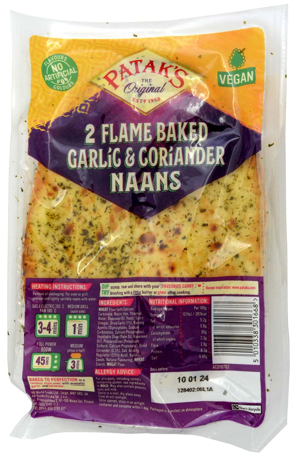 Bild von Pataks 2 Garlic & Coriander Naans mit Knoblauch und Koriander