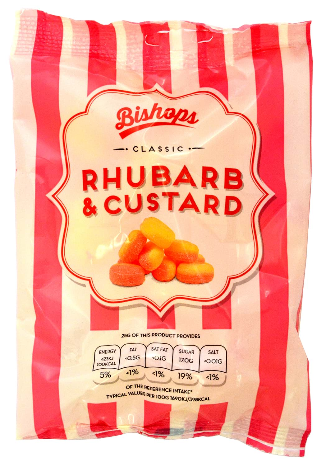 Bild von Bishops Rhubarb & Custard Sweets 150g