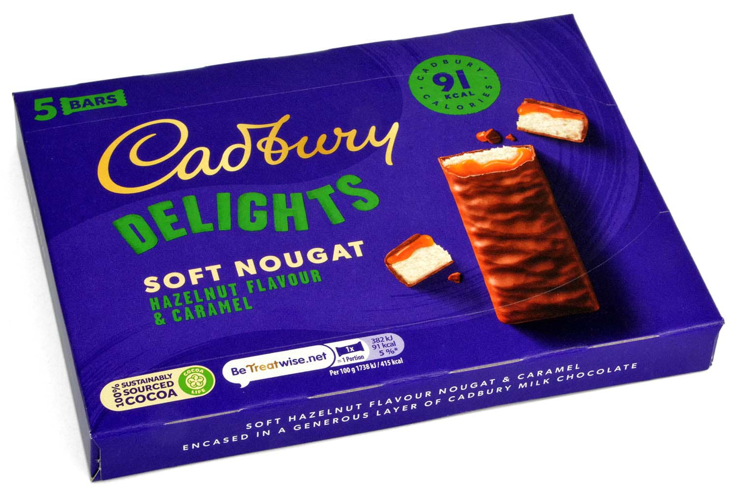 Bild von Cadbury Delights Soft Nougat Hazelnut Flavour and Caramel 5 x 22g