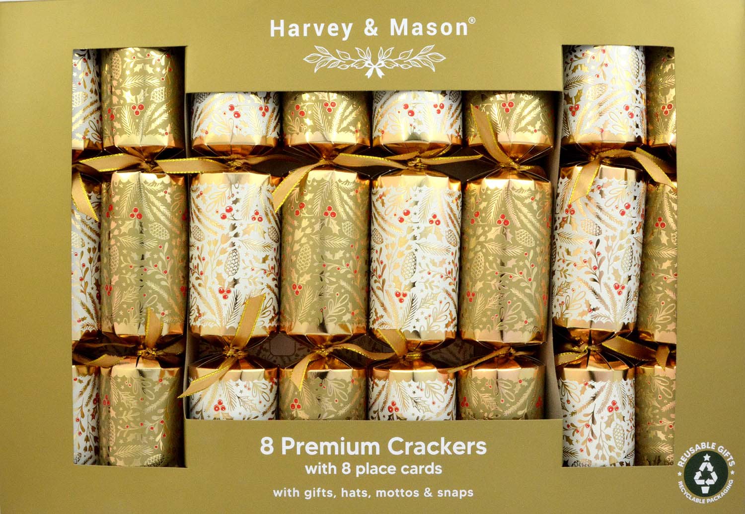 Bild von Harvey & Mason 8 Premium Crackers Gold Foliage