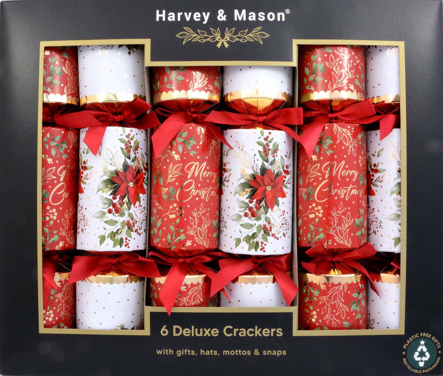 Bild von Harvey & Mason 6 Deluxe Christmas Crackers Wreath & Holly