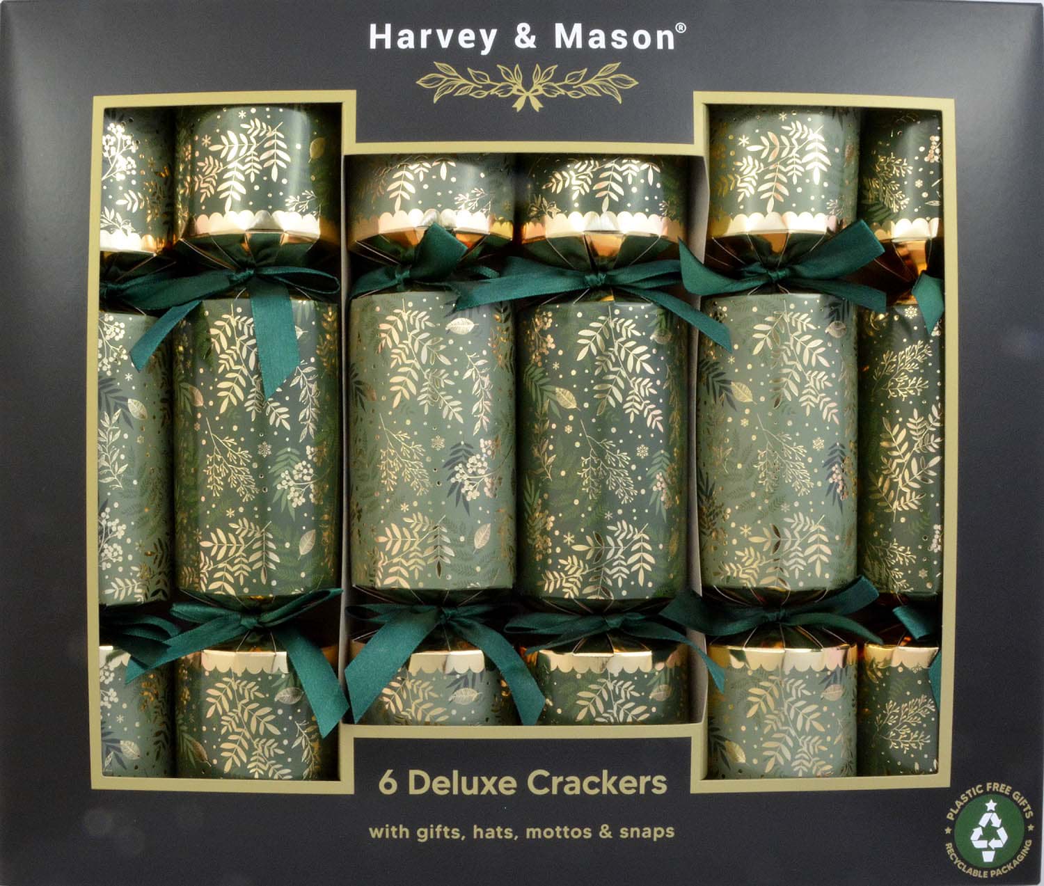 Bild von Harvey & Mason 6 Deluxe Christmas Crackers Winter Glitter Silver