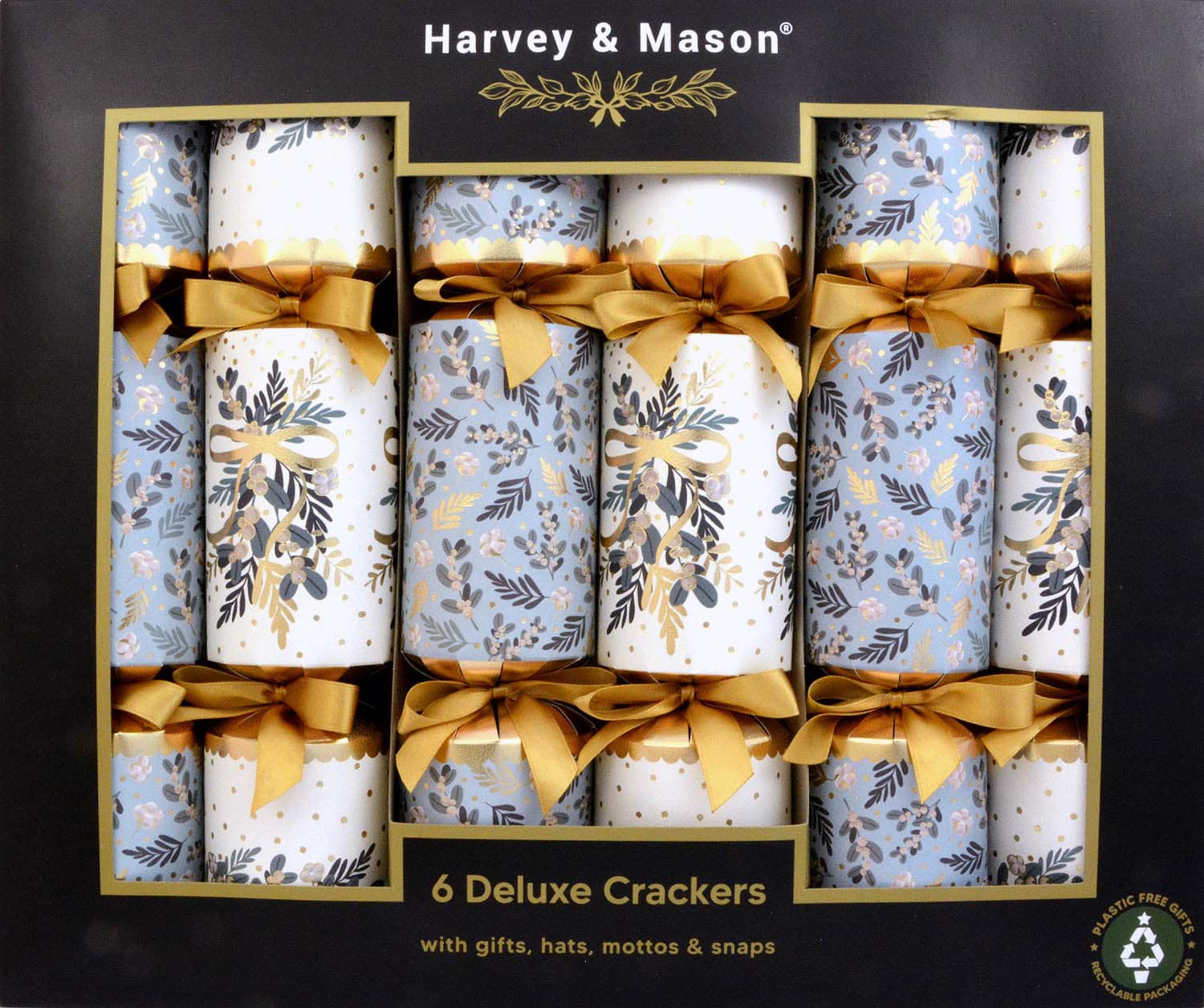Bild von Harvey & Mason 6 Deluxe Christmas Crackers Red & Gold Robin