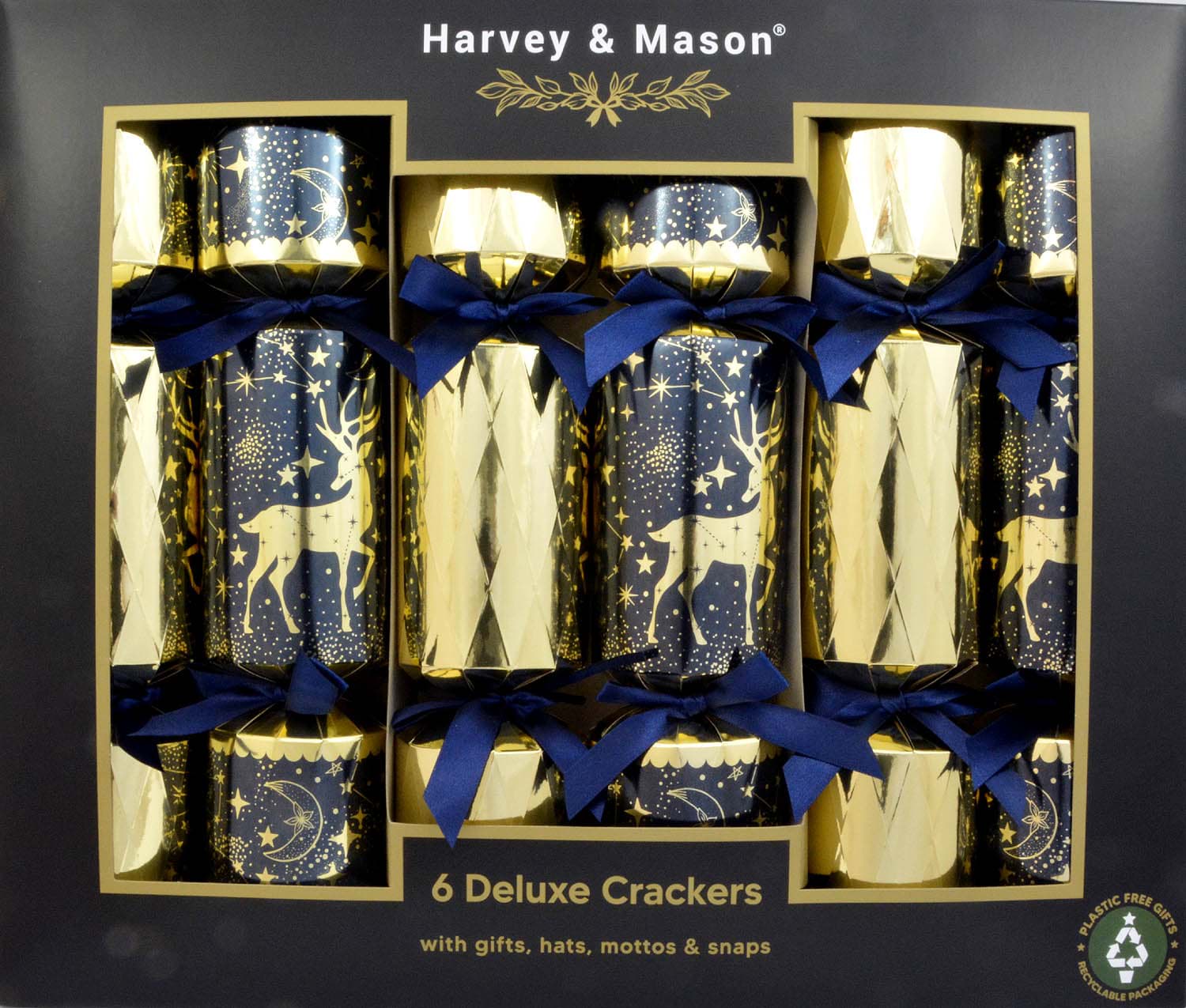 Bild von Harvey & Mason 6 Deluxe Christmas Crackers Winter Leaf Silver