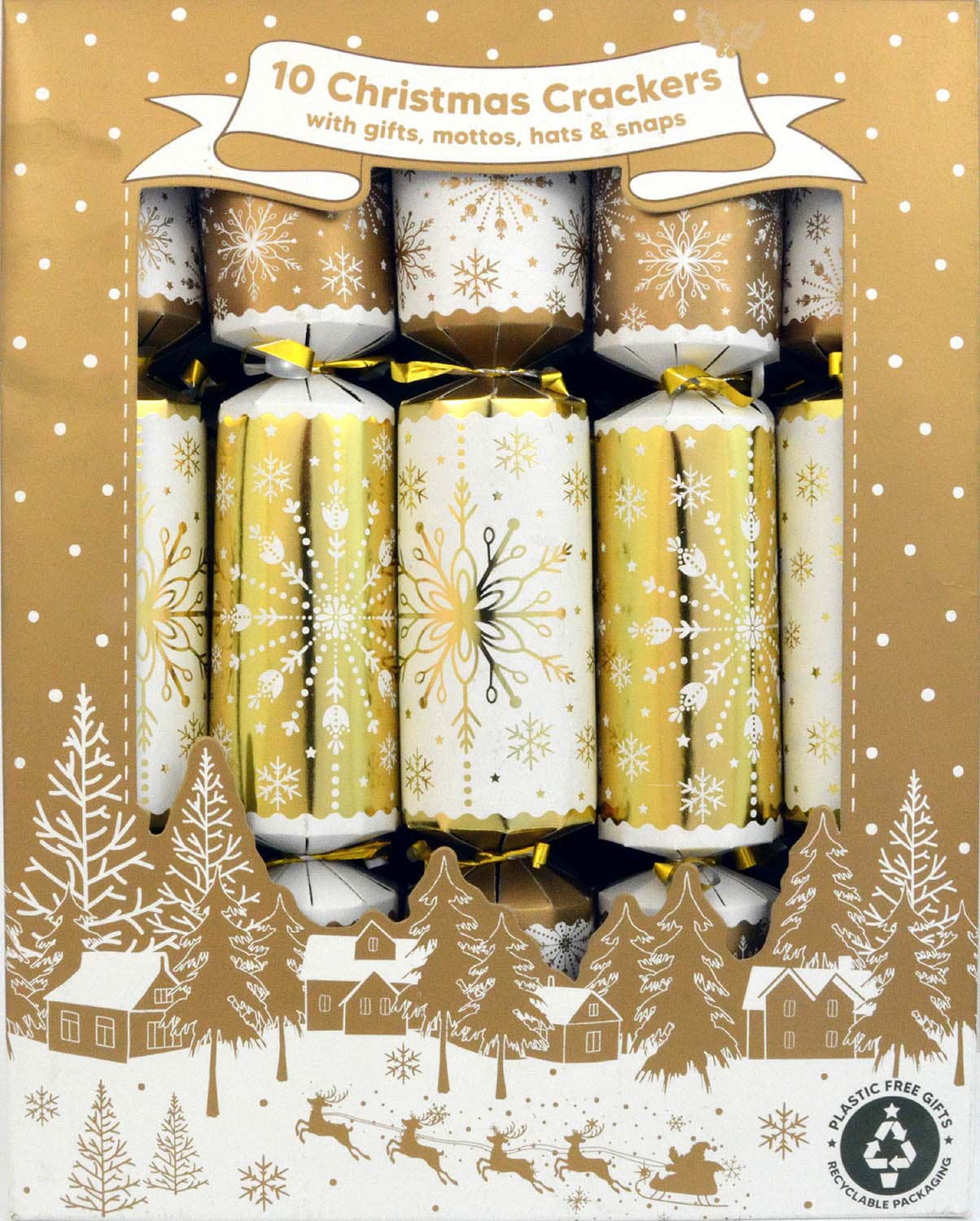 Bild von 10 Family Christmas Crackers Gold Snowflake
