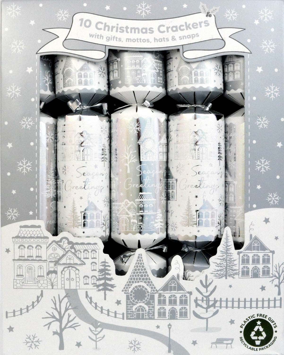 Bild von 10 Family Christmas Crackers Silver Houses