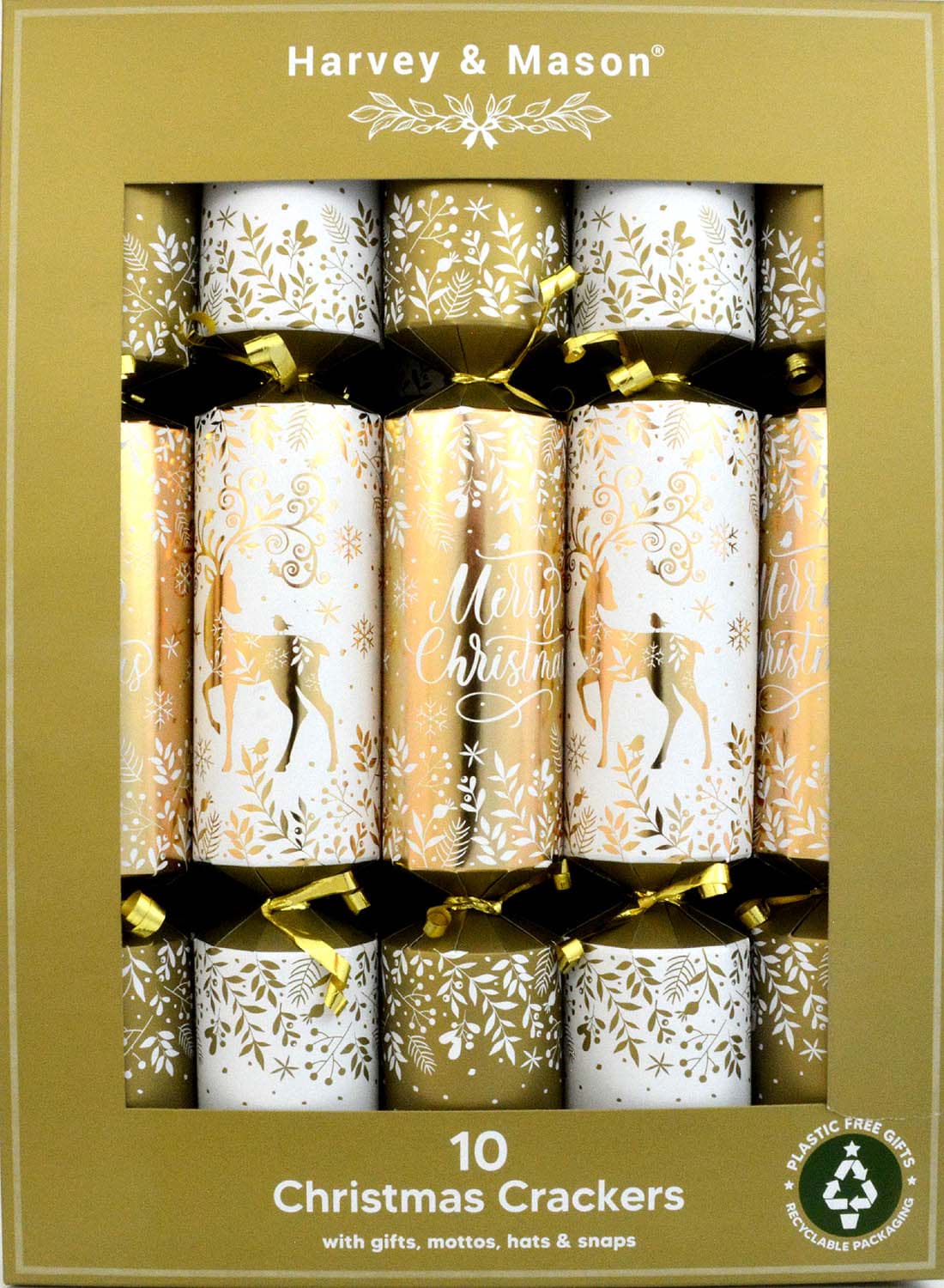 Bild von Harvey & Mason 10 Luxury Crackers Gold Reindeer