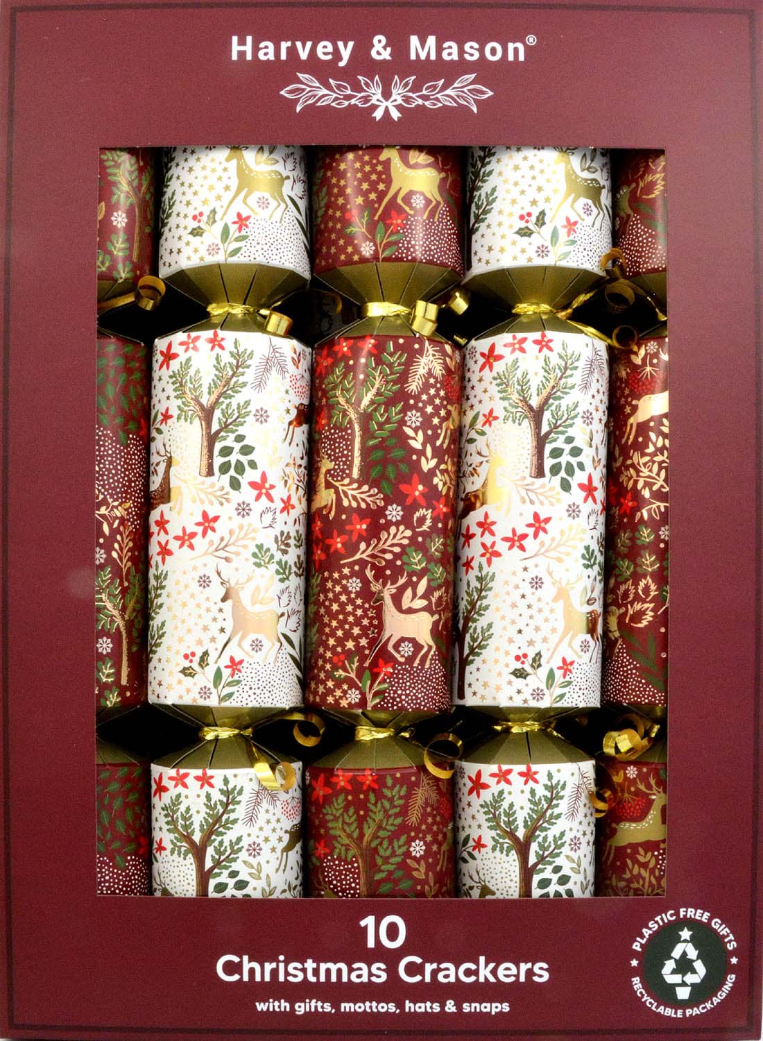 Bild von Harvey & Mason 10 Luxury Crackers Burgundy Woodland