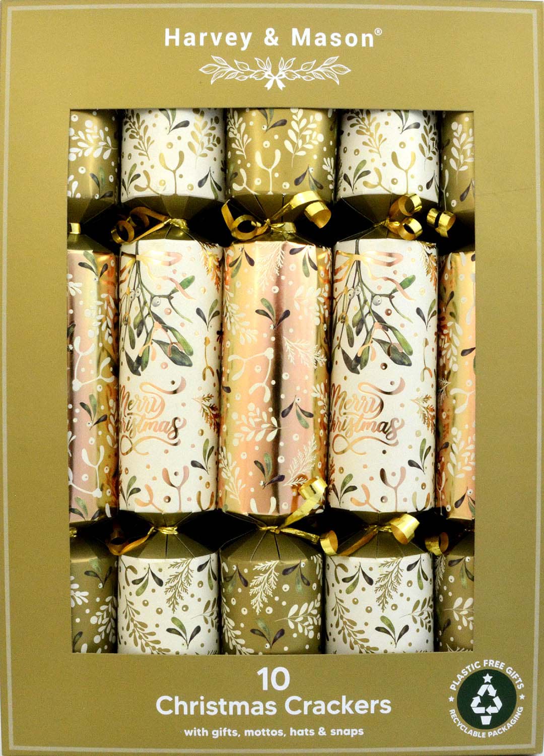 Bild von Harvey & Mason 10 Luxury Crackers Gold Mistletoe
