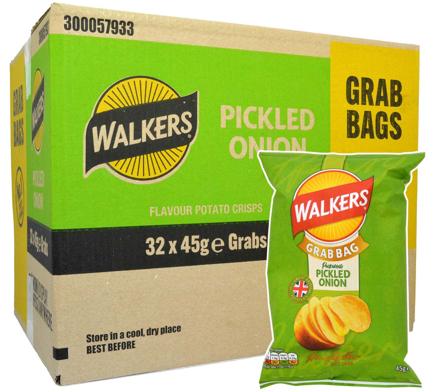 Bild von Walkers Pickled Onion 32 x 45g Grab Bag Box