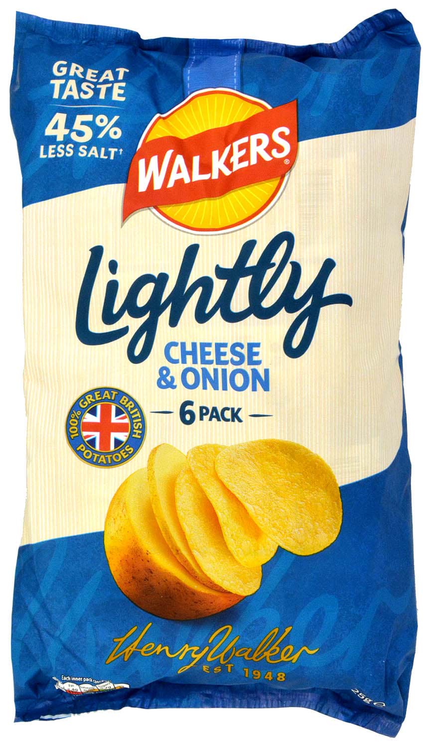 Walkers Lightly Cheese & Onion Crisps 6x25g