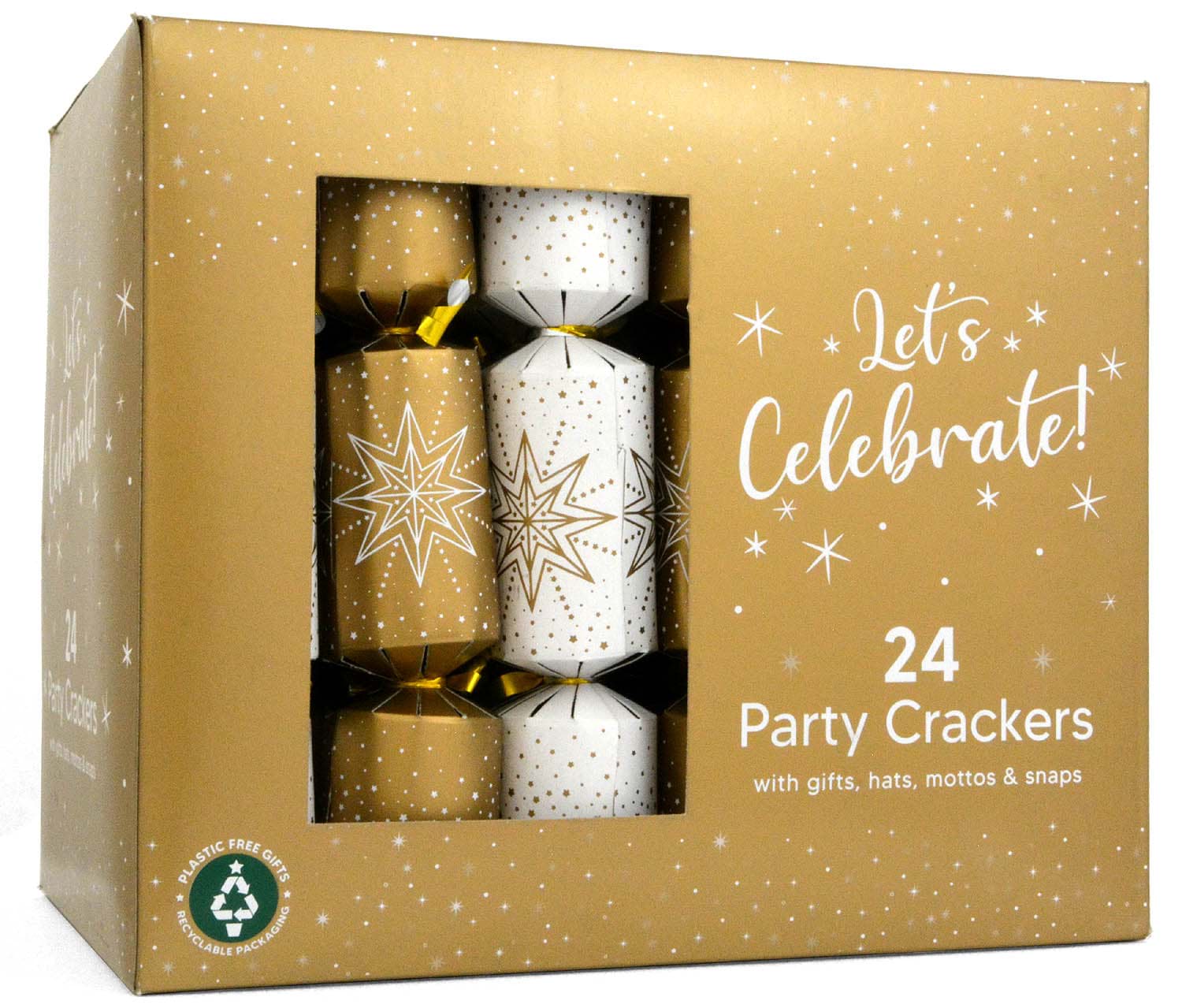 24 Party Christmas Crackers Gold Stars