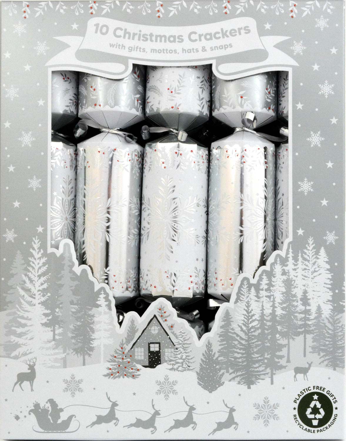 10 Family Christmas Crackers Silver Snowflake