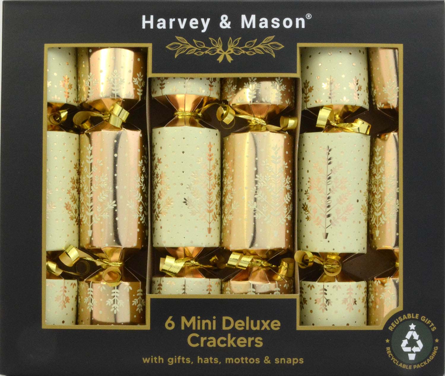 Harvey & Mason 6 Mini Crackers Gold Tree