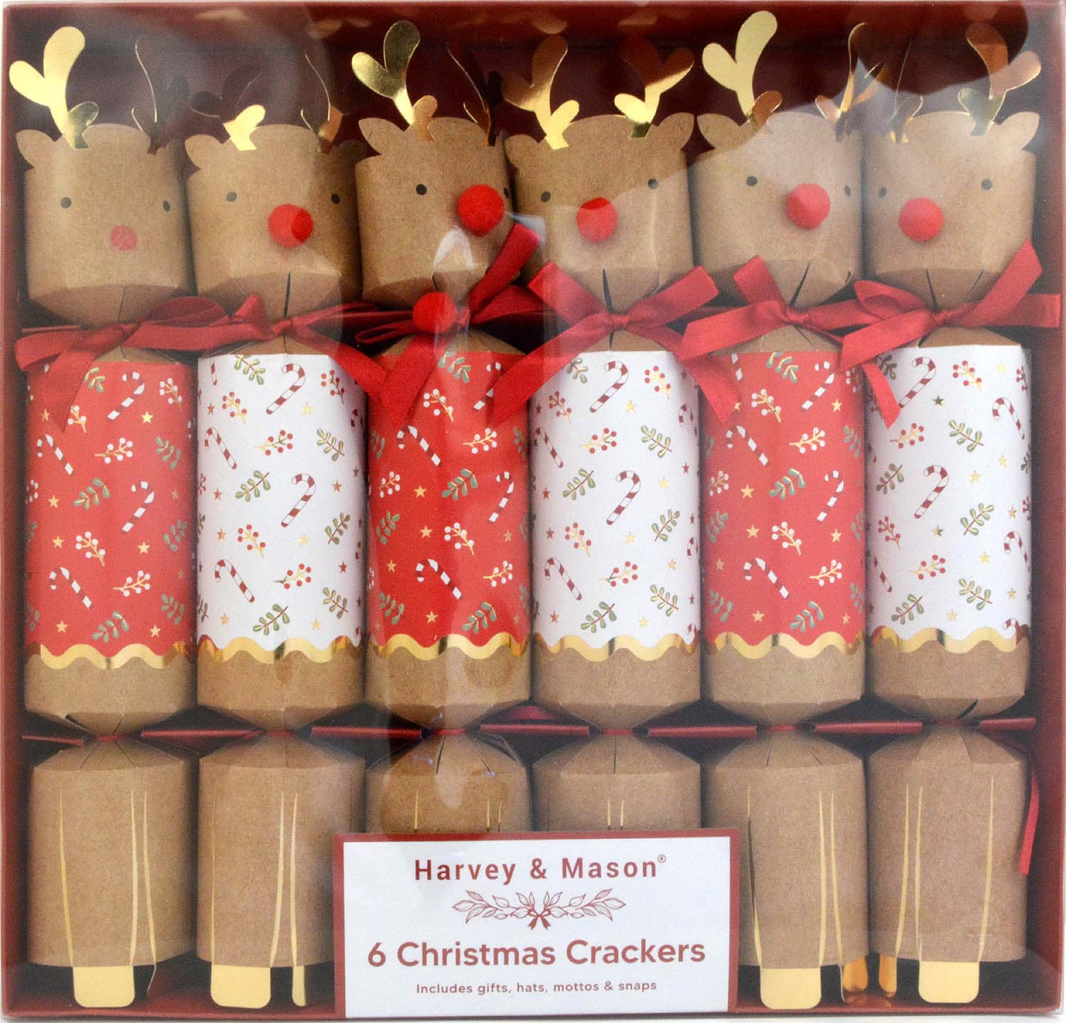 6 Harvey & Mason Christmas Crackers Reindeer