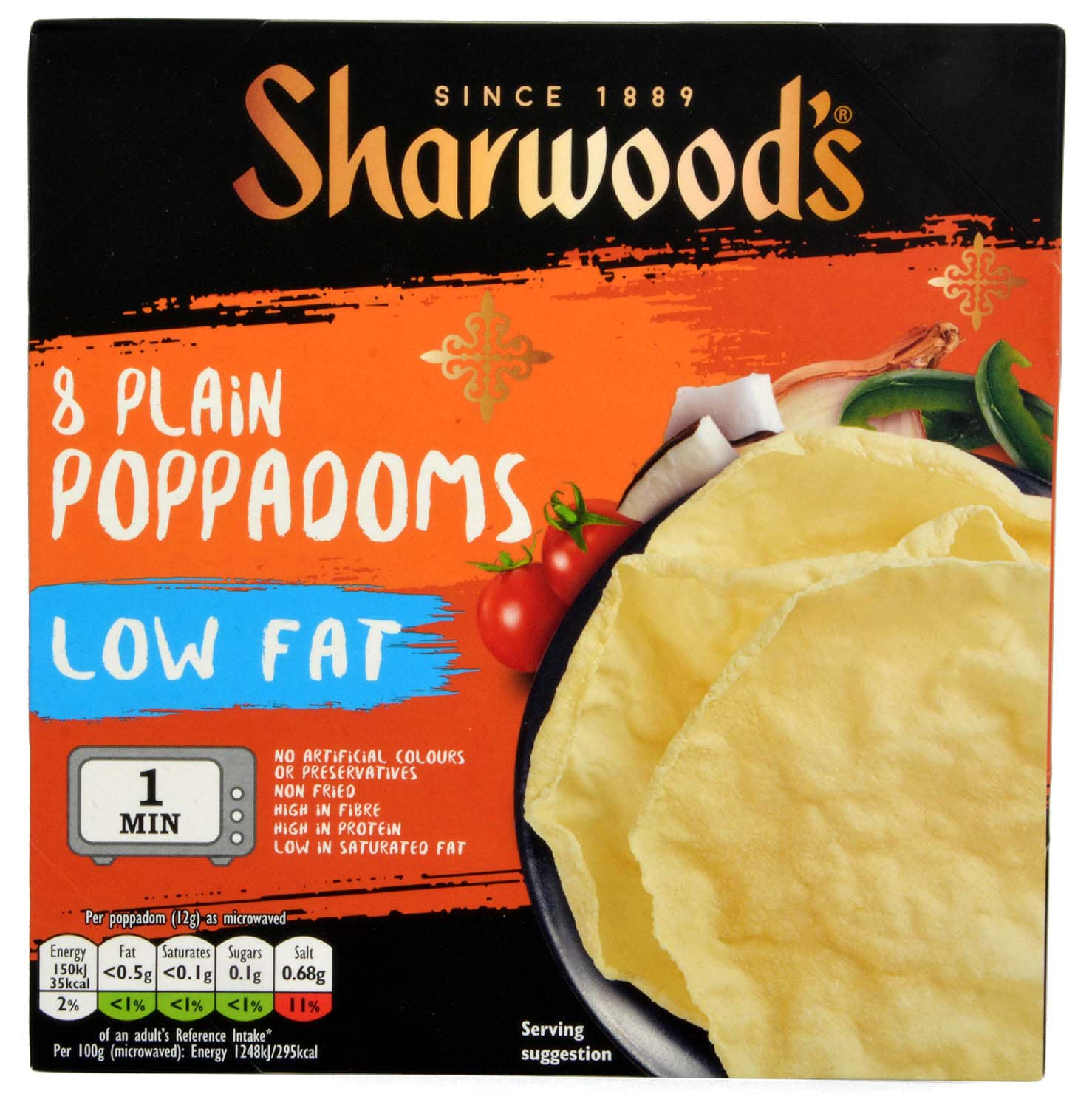 Bild von Sharwoods 8 Poppadoms Plain für die Mikrowelle