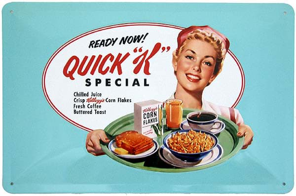 Bild von Metal Sign ´Ready Now! Kelloggs Quick K Special Menu´