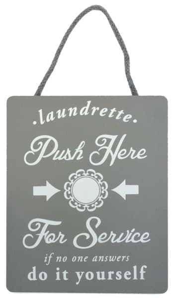 Bild von Holzschild "Laundrette - Push Here For Service"