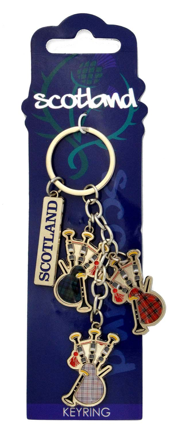 Bild von Scotland Charm Keyring with 3 Tartan Bagpipes Schlüsselanhänger