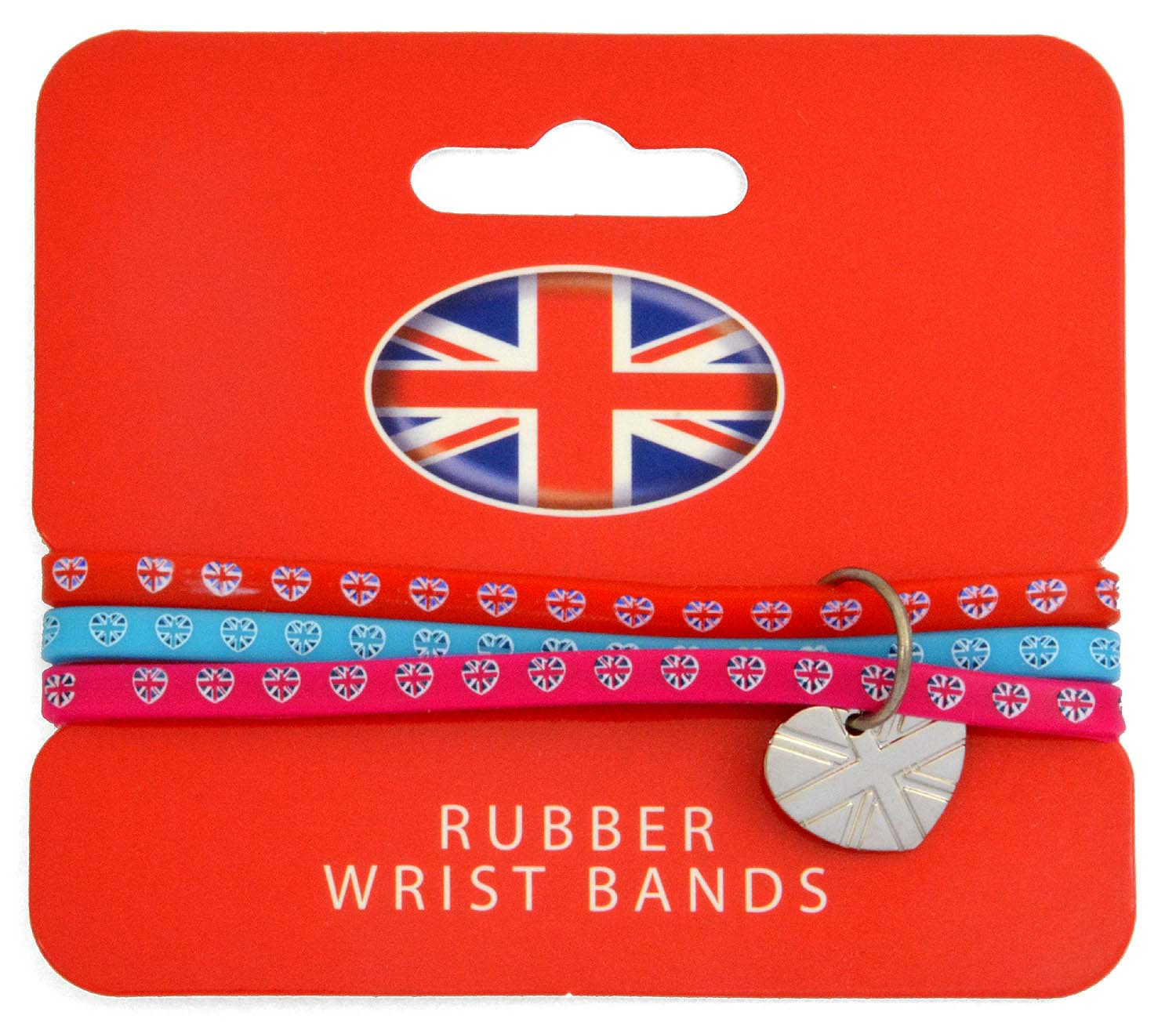 Bild von Union Jack Herzchen 3-fach Silikon-Armband mit Anhänger