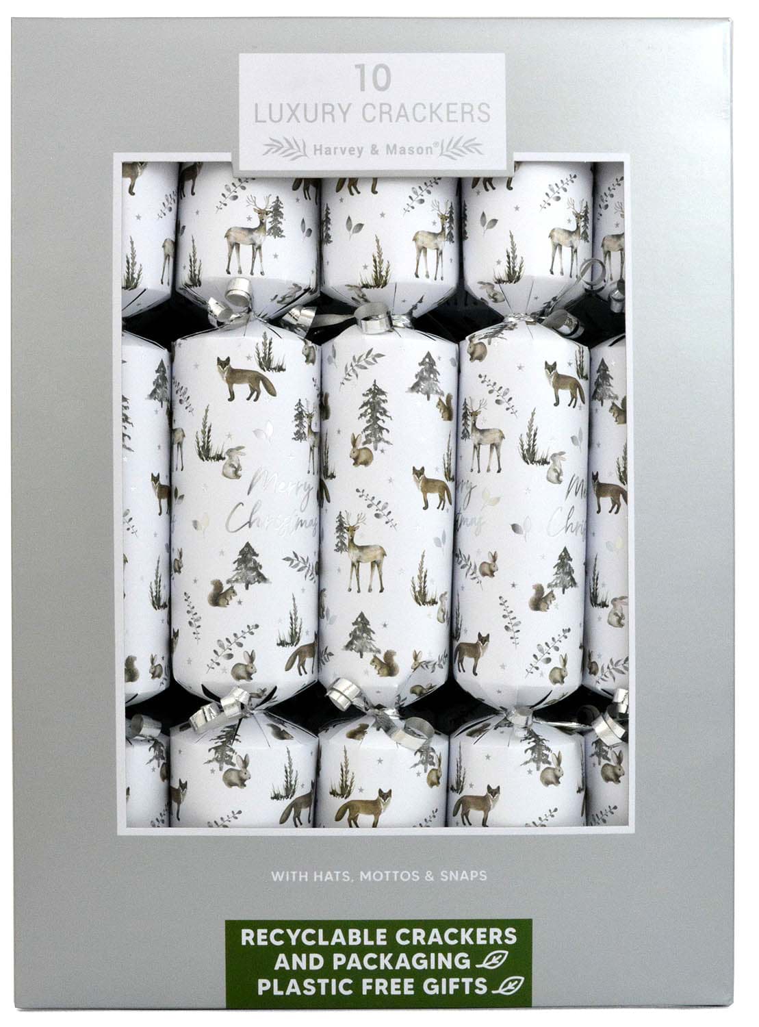 Picture of Harvey & Mason 10 Luxury Crackers Silver Woodland